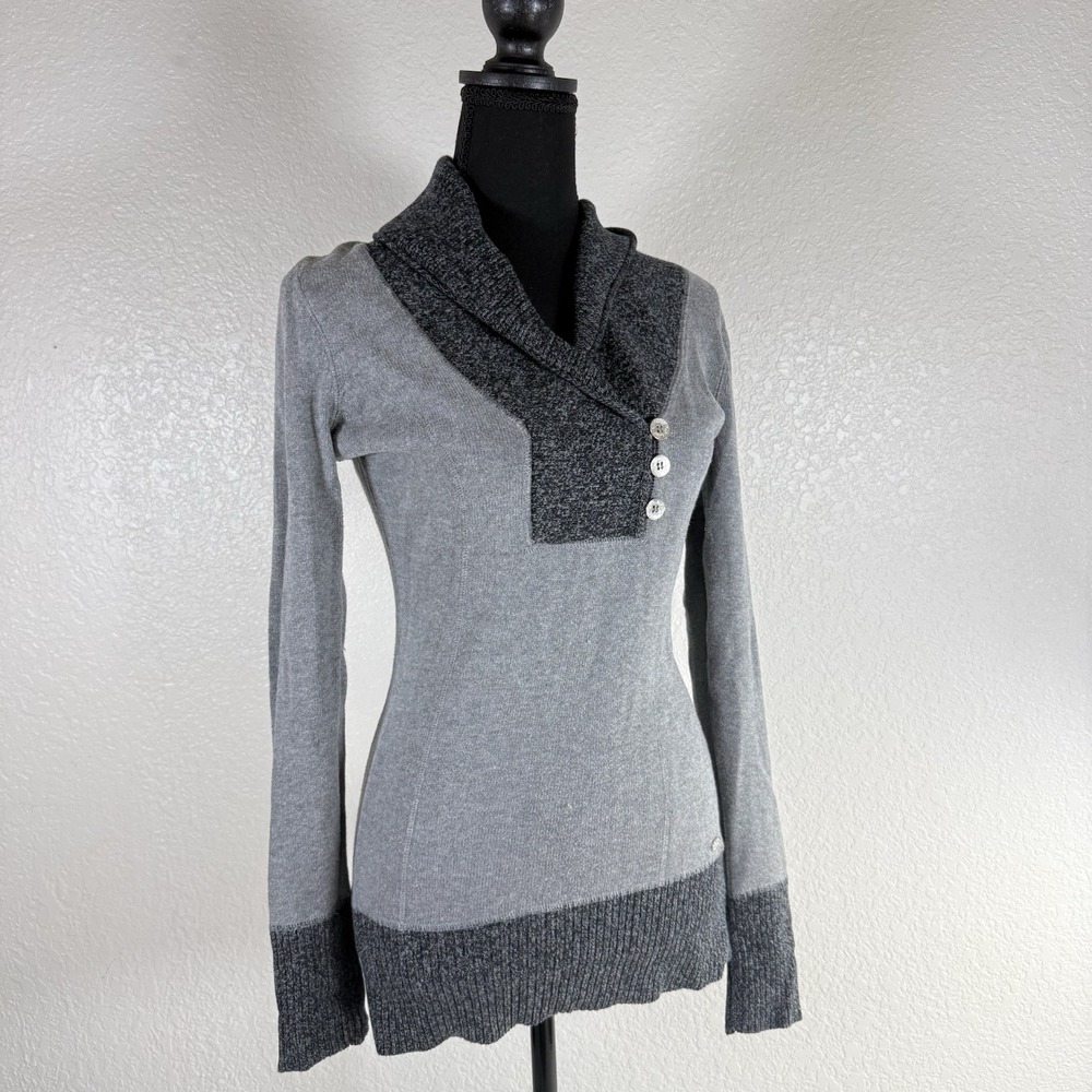 GUESS Women's Gray Cowl Neck Button Knit Pullover Sweater S Cotton